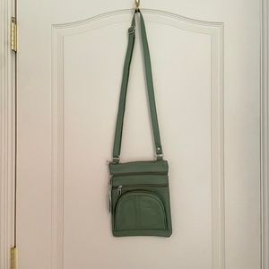 Green Leather Crossbody Bag with Lots of Pockets